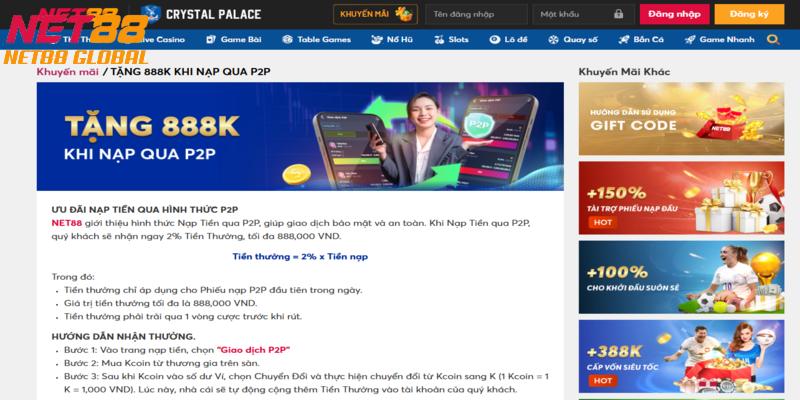 Nạp tiền qua P2P được tặng thêm 2% tiền vốn